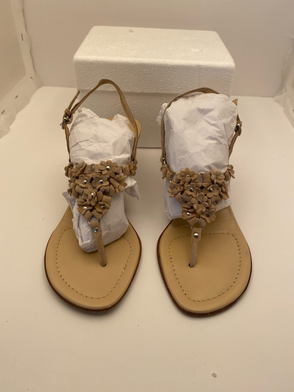 Coach Tan Floral Appliqué Slingback Heeled Thong Sandals - Picture 2 of 5